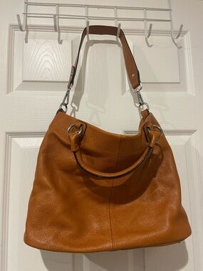 Pebbled Leather Shoulder Hobo Bag - Brown